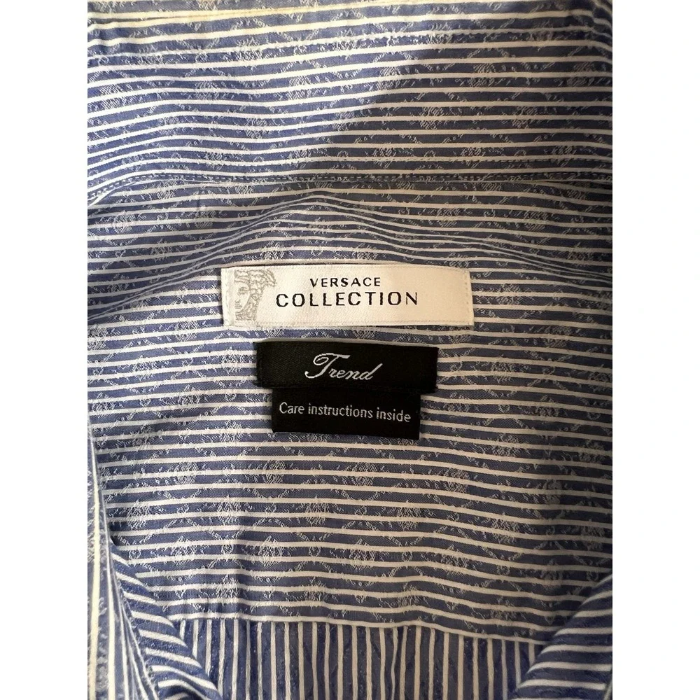 Versace Collection Men Trend Fit Button Up Dress Shirt Striped 15.5/39 - Picture 2 of 7